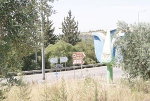 Road sign and JNF symbol signalling the entrance of a JNF park